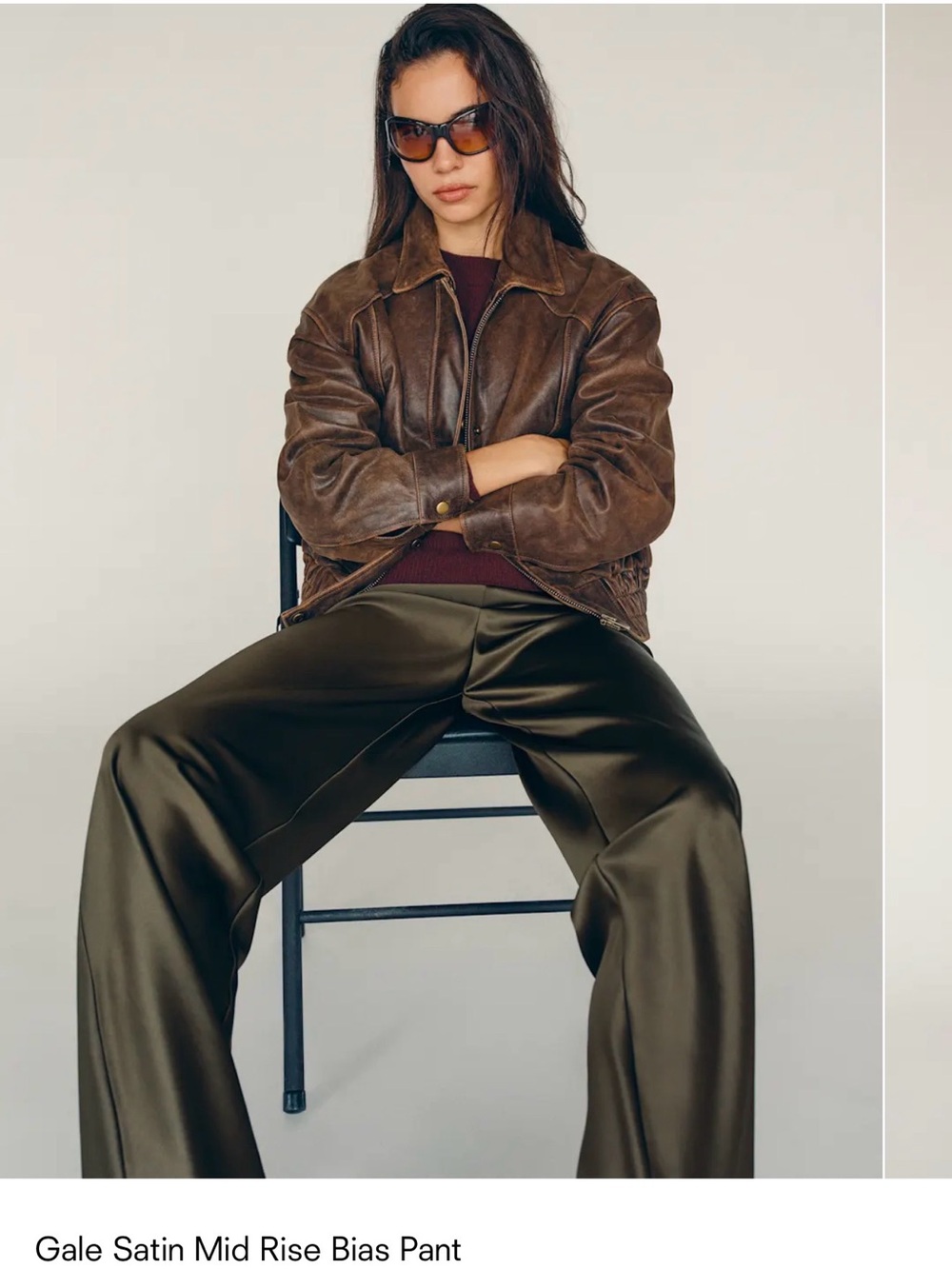 Reformation Gale Satin Mid Rise Bias Pants in Pine - M